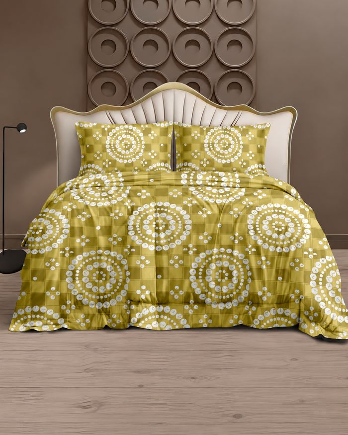 Premium Mustard Yellow Printed Bedsheet Set