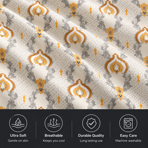Mustard & Grey Printed Double Bedsheet Set