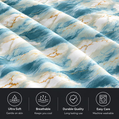 Luxury Blue & Gold Marble Double Bed Sheet – Glace Cotton