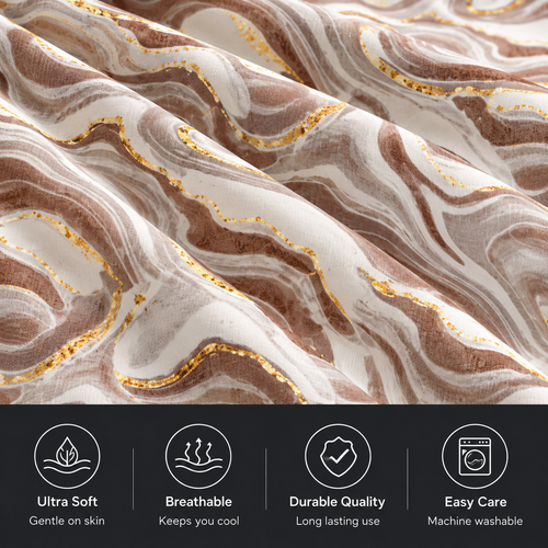 Luxury White Taupe & Gold Marble Bedding Set